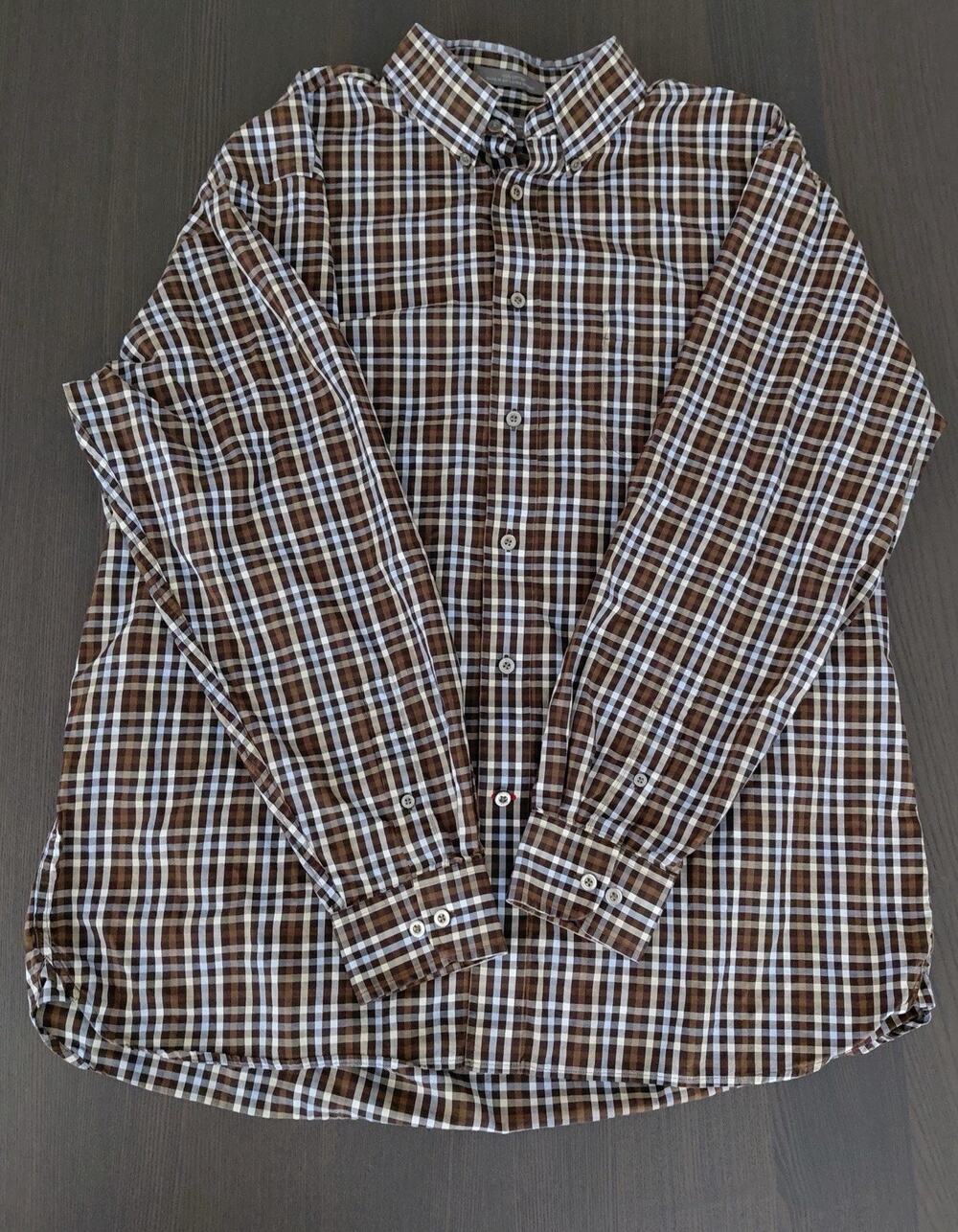 Daniel Cremieux Signature Collection Mens Brown Black White Plaid Button Down XL